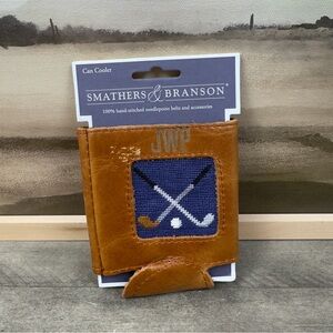 Mark & Graham Smathers & Branson Leather Needlepoint Can Cooler Clubs Read